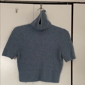 Zara Blue Ribbed Turtleneck cropped Sweater